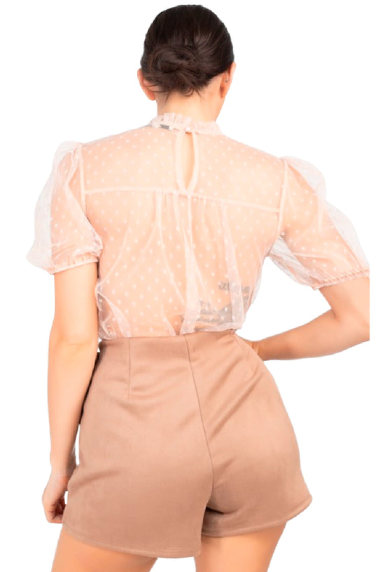 Blusa Con Transparencia, Manga Corta Tipo Globo