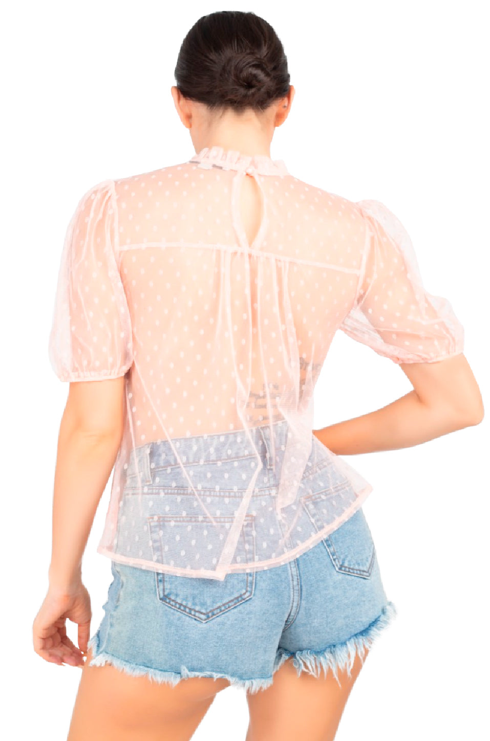 Blusa Con Transparencia, Manga Corta Tipo Globo